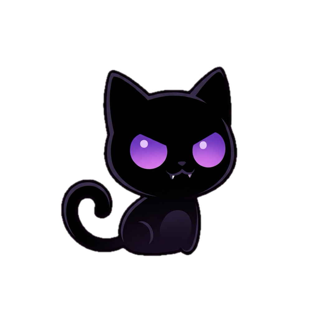ShadowBlack, Bilibala Shadowpaw's chibi black cat mascot with glowing purple eyes